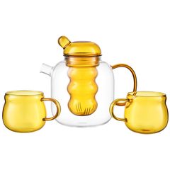 Чайник стеклянный с двумя чашками, 1,2 л, желтый, Smart Solutions