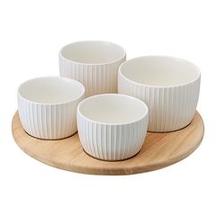 Менажница Soft Ripples, Dual Glazing, на деревянной подставке, 4 чаши, Liberty Jones