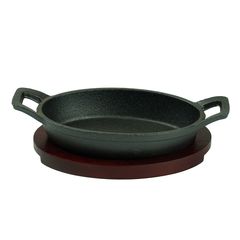Сковорода чугунная овальная на деревянной подставке 15*10 cм, P.L. Proff Cuisine