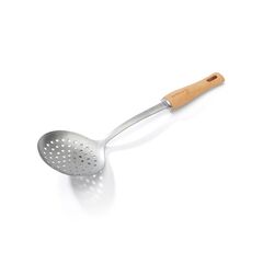 Шумовка с деревянной ручкой 365 мм, d=110 мм, нержавеющая сталь, De Buyer