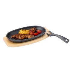 Сковорода чугунная овальная на деревянной подставке 24 см, P.L. Proff Cuisine