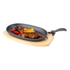 Сковорода чугунная овальная на деревянной подставке 27,5 см, P.L. Proff Cuisine