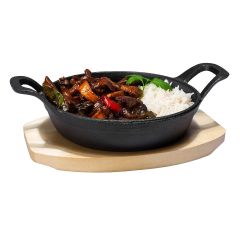 Сковорода чугунная порционная на деревянной подставке 15 см, P.L. Proff Cuisine