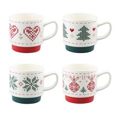 Набор из четырех кружек Knitted tale из коллекции New Year Essential, 380 мл, Tkano