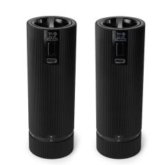 Набор из 2-х электрических мельниц для соли и перца, 15 см, карбон + алюминий, 6 степеней помола, черные матовые, LINE Zirlion, PEUGEOT, Франция