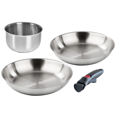 Inox Facile - Набор из 3-х предметов: сковороды 24 и 28 см, ковш 16 см, съемная ручка, Barazzoni