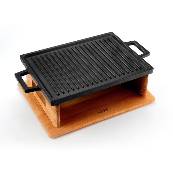 Сковорода-гриль чугунная с 2-мя ручками на деревянной подставке, 20*30 см, LAVA, изображение 2
