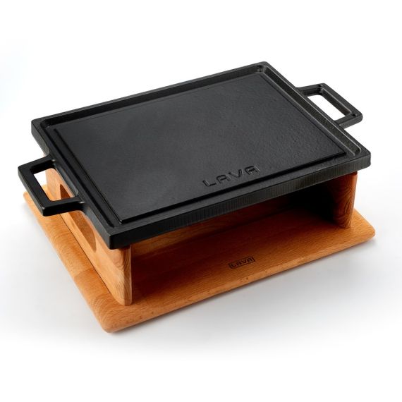 Сковорода-гриль чугунная с 2-мя ручками на деревянной подставке, 20*30 см, LAVA, изображение 3