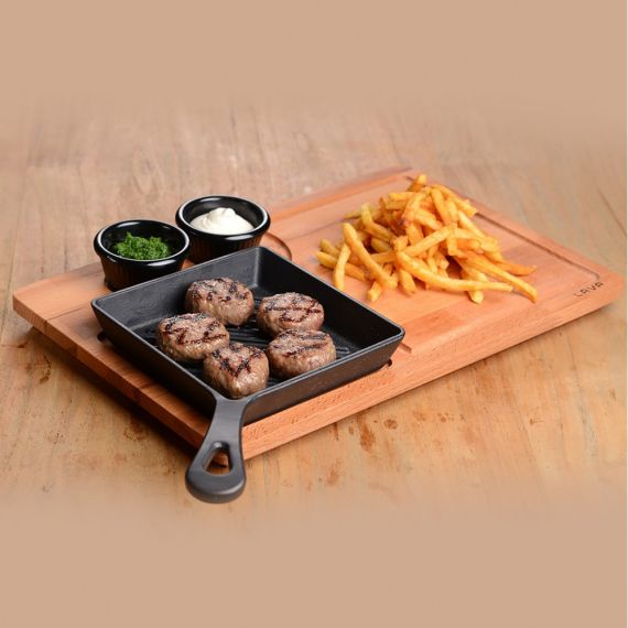 Набор для подачи: сковорода квадратная чугунная на деревянной подставке, 16*16 см, LAVA, изображение 5