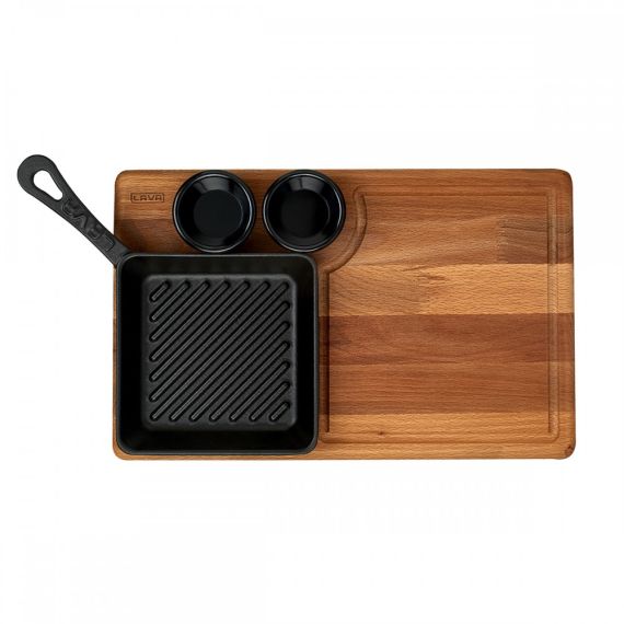 Набор для подачи: сковорода квадратная чугунная на деревянной подставке, 16*16 см, LAVA, изображение 3