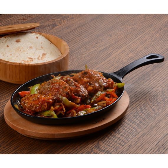 Сковорода овальная с ручкой, чугун, на деревянной подставке 17*23см, LAVA, изображение 3