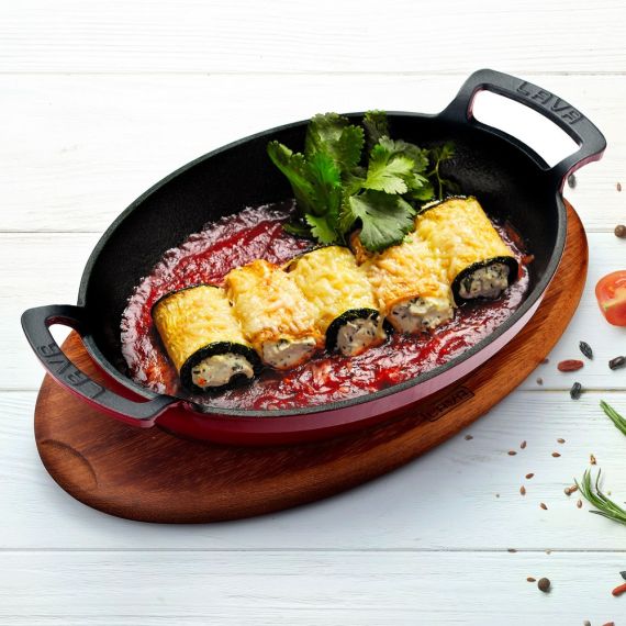 Сковорода овальная чугунная с 2-мя ручками на деревянной подставке, 23*17 см, LAVA, изображение 2