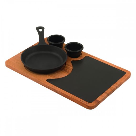 Набор для подачи: сковорода чугунная на деревянной подставке, 12 см, LAVA, изображение 2