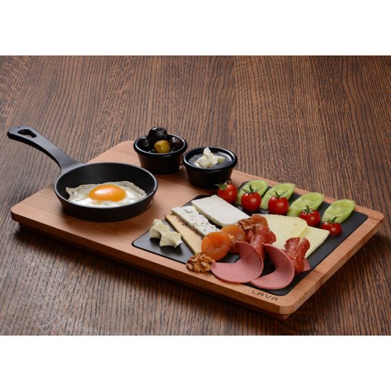 Набор для подачи: сковорода чугунная на деревянной подставке, 12 см, LAVA, изображение 3