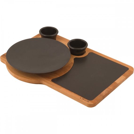 Набор для подачи: блюдо чугунное на деревянной подставке, 21 см, LAVA, изображение 2