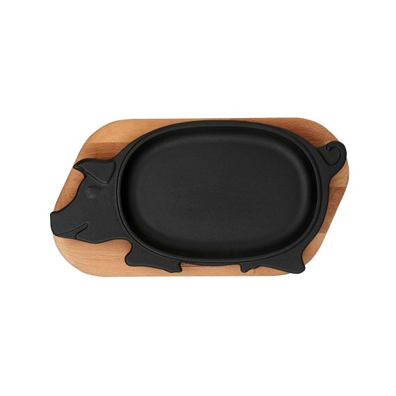 Сковорода чугунная "Свинка" на деревянной подставке, 14*21 см, LAVA, изображение 2