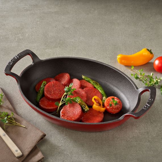 Сковорода овальная чугунная с 2-мя ручками на деревянной подставке, 19*14 см, LAVA, изображение 3