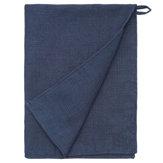 Набор из двух вафельных полотенец изо льна темно-синего цвета из коллекции Essential, 50х70 см, Tkano, изображение 6