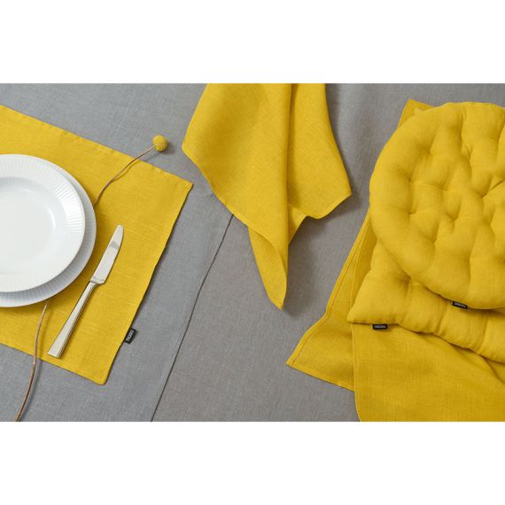 Подушка на стул из стираного льна горчичного цвета из коллекции Essential, 40х40x4 см, Tkano, изображение 7