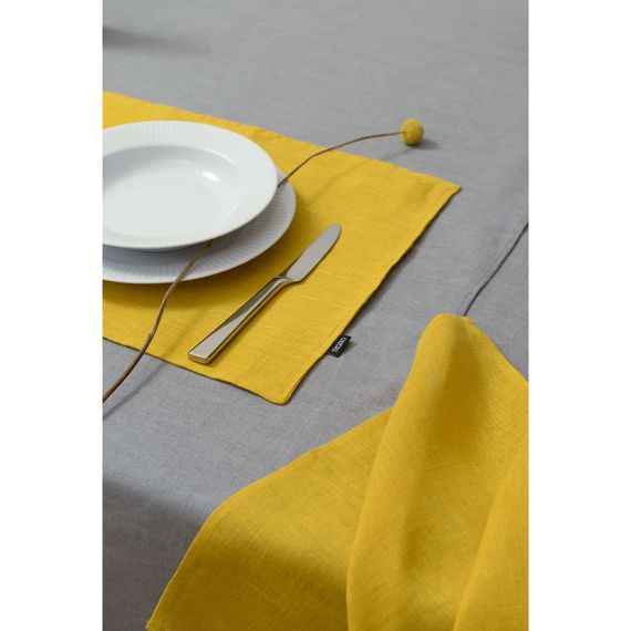 Салфетка под приборы из стираного льна горчичного цвета из коллекции Essential, 35х45 см, Tkano, изображение 5