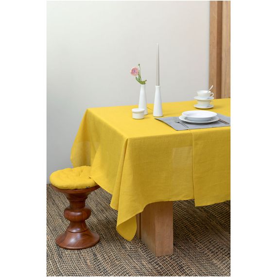 Скатерть из стираного льна горчичного цвета из коллекции Essential, 170х170 см, Tkano, изображение 5