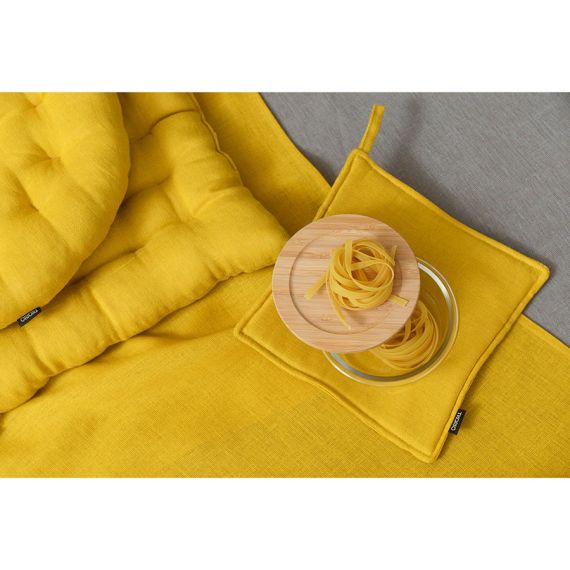 Прихватка из стираного льна горчичного цвета из коллекции Essential, 22х22 см, Tkano, изображение 2