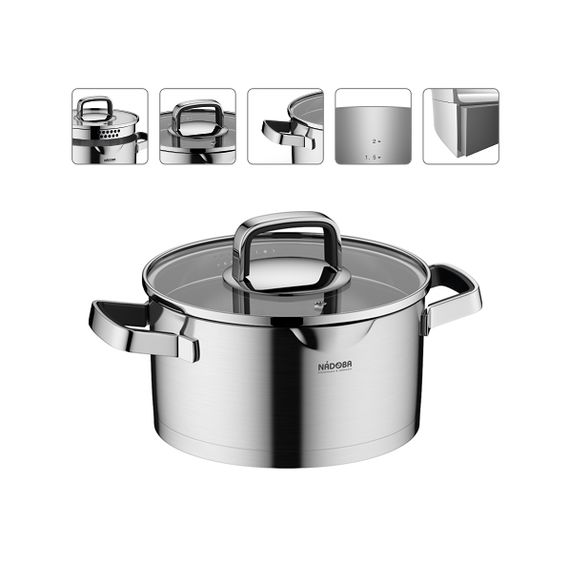 Кастрюля со стеклянной крышкой, 20 см/3,1 л, NADOBA, серия DONA