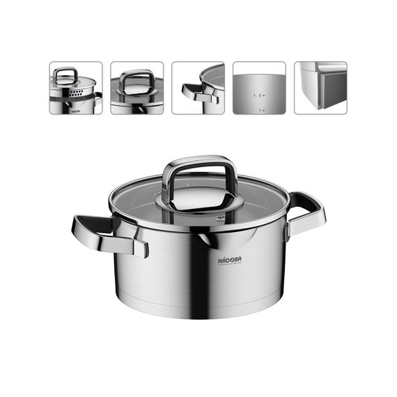 Кастрюля со стеклянной крышкой, 18 см/2,3 л, NADOBA, серия DONA