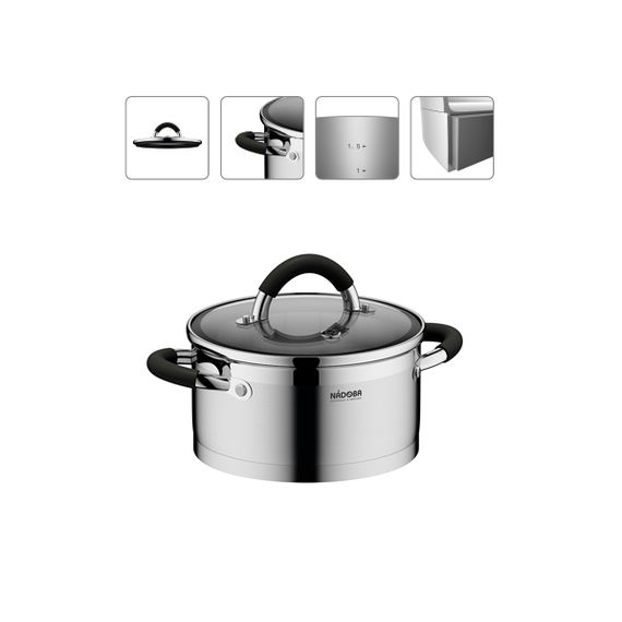 Кастрюля со стеклянной крышкой, 18 см/2,1 л, NADOBA, серия OLINA