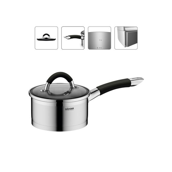 Ковш со стеклянной крышкой, 16 см/1,5 л, NADOBA, серия OLINA