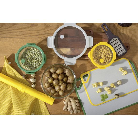 Доска разделочная из пшеничного волокна Homi, 29х20 см, светло-серая с желтым кантом, Smart Solutions, изображение 4