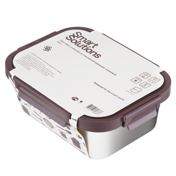 Ланч-бокс стальной со стеклянной крышкой, 1,2 л, сливовый, Smart Solutions, изображение 4