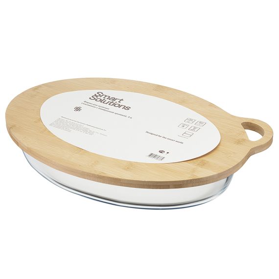 Форма для выпечки стеклянная с бамбуковой крышкой-подносом, 4 л, Smart Solutions, изображение 4