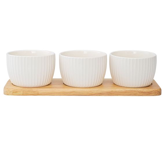 Набор из 3 чаш на бамбуковой подставке Soft Ripples, Dual Glazing, 200 мл, Liberty Jones