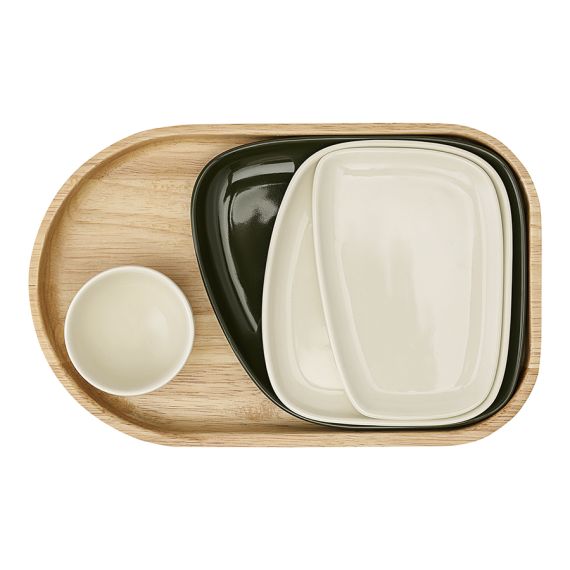 Набор из 4-х сервировочных тарелок на деревянном подносе Sorrento, Liberty Jones, изображение 2