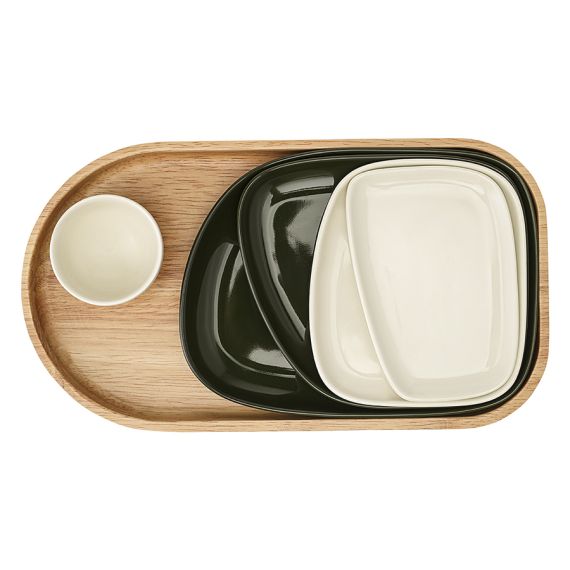 Набор из 5-ти сервировочных тарелок на деревянном подносе Sorrento, Liberty Jones, изображение 2