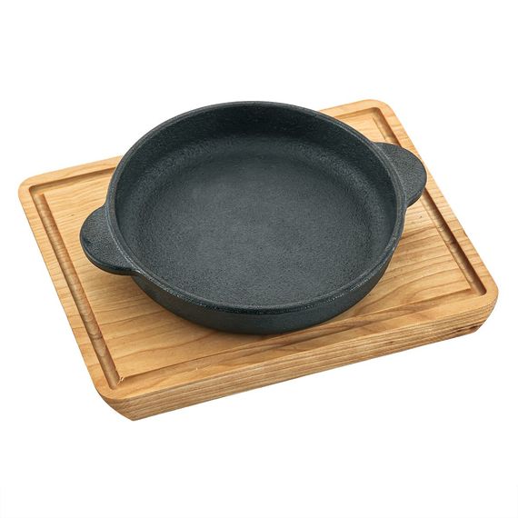 Сковорода чугунная на деревянной подставке 18.5*22*2.8 cм, P.L. Proff Cuisine