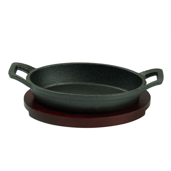 Сковорода чугунная овальная на деревянной подставке 15*10 cм, P.L. Proff Cuisine