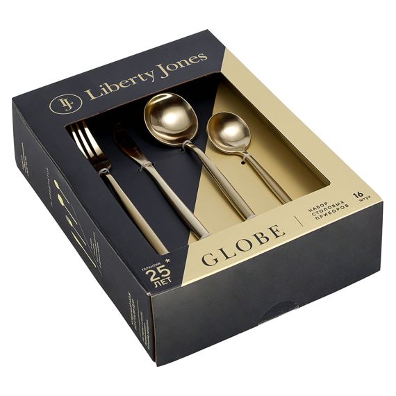 Набор столовых приборов Globe, золотистые матовые, 16 пред., Liberty Jones, изображение 6