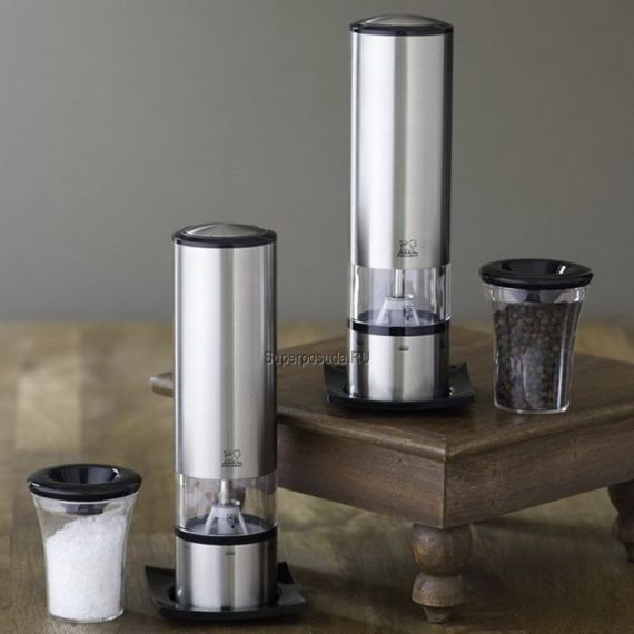 Набор электрических мельниц для соли и перца на подставке, 20см,  6 степеней помола, ELIS SENSE PEUGEOT, Франция, изображение 3