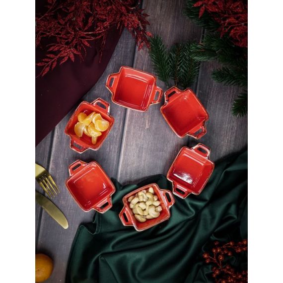 Соусник квадратный с 2-мя ручками 7х10 см h 4.2 см, Seasons Красный, Porland, изображение 9