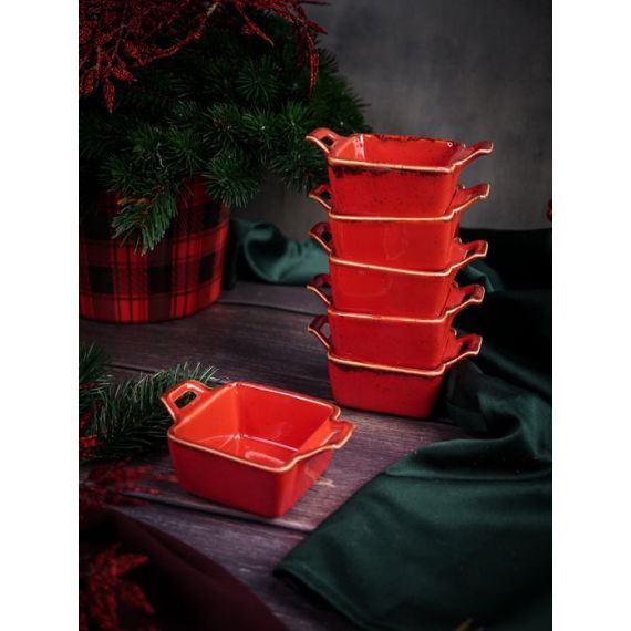 Соусник квадратный с 2-мя ручками 7х10 см h 4.2 см, Seasons Красный, Porland, изображение 7