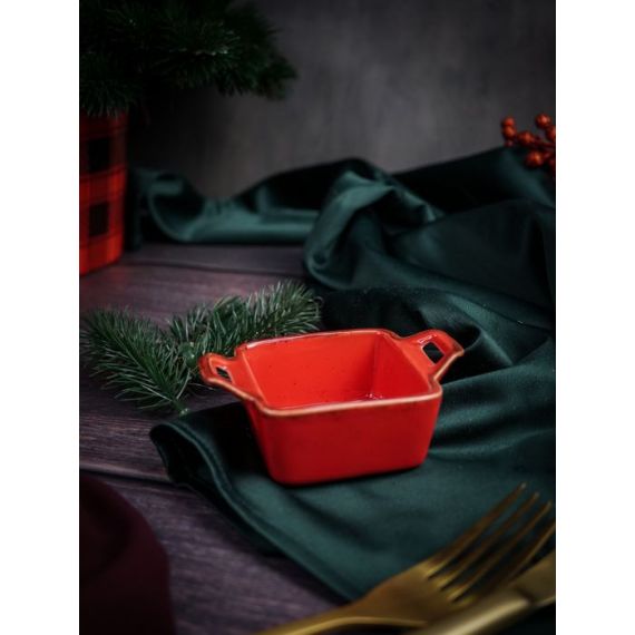 Соусник квадратный с 2-мя ручками 7х10 см h 4.2 см, Seasons Красный, Porland, изображение 2
