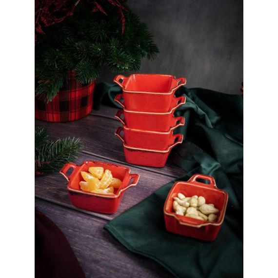 Соусник квадратный с 2-мя ручками 7х10 см h 4.2 см, Seasons Красный, Porland, изображение 8