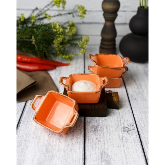 Соусник квадратный с 2-мя ручками 7х10 см h 4.2 см, Seasons Оранжевый, Porland, изображение 12