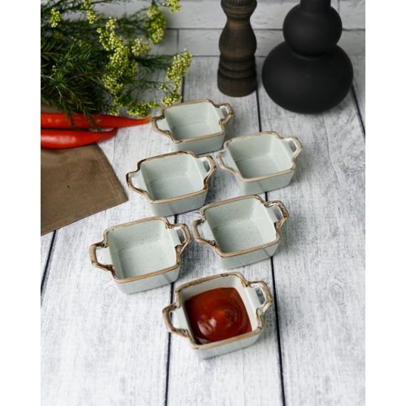 Соусник квадратный с 2-мя ручками 7х10 см h 4.2 см, Seasons Серый, Porland, изображение 4