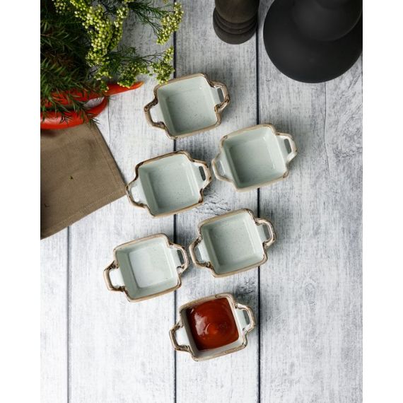 Соусник квадратный с 2-мя ручками 7х10 см h 4.2 см, Seasons Серый, Porland, изображение 5