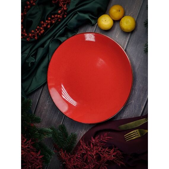Тарелка 30 см безбортовая фарфор, Seasons красный, Porland
