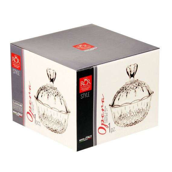 Конфетница с крышкой RCR Style Opera D18 см, H8,7 см, хрустальное стекло, Италия, изображение 4