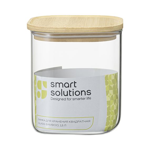 Банка для хранения квадратная Glass Bamboo, 1,5 л, Smart Solutions, изображение 10